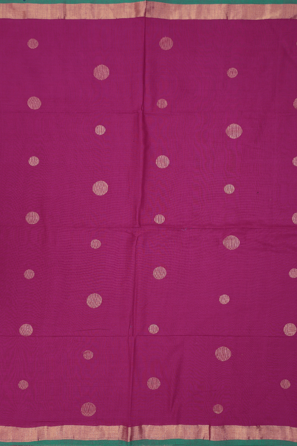 Bengal Cotton Saree In Berry Purple With Zari Buttas
