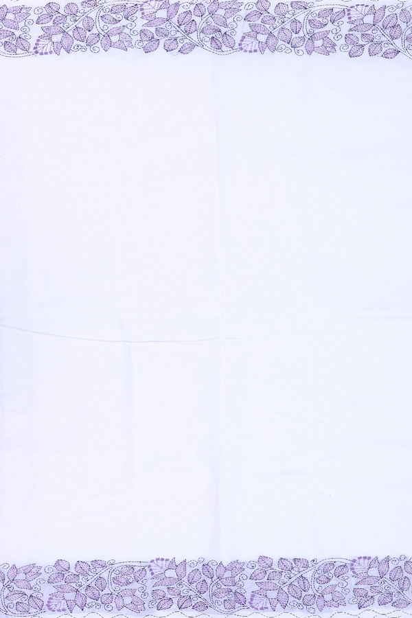 Bengal Cotton Saree In White With Embroidered Border