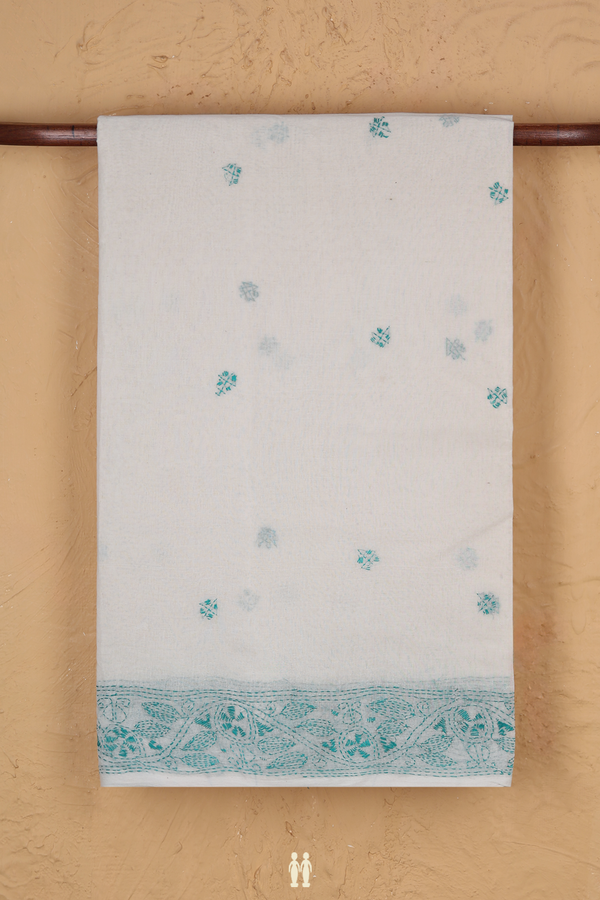 Bengal Cotton Saree In White With Embroidered Design