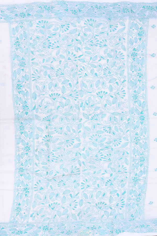 Bengal Cotton Saree In White With Embroidered Design