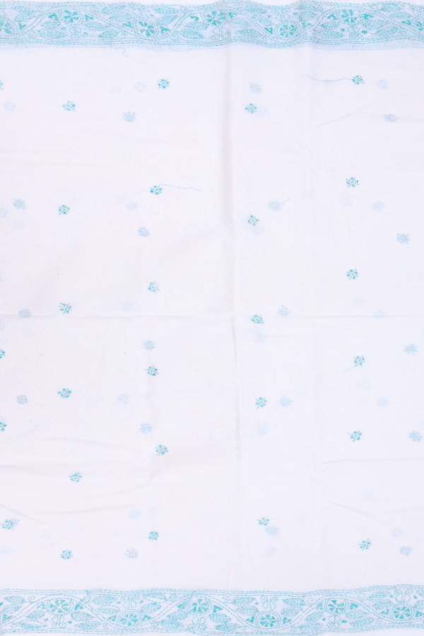 Bengal Cotton Saree In White With Embroidered Design