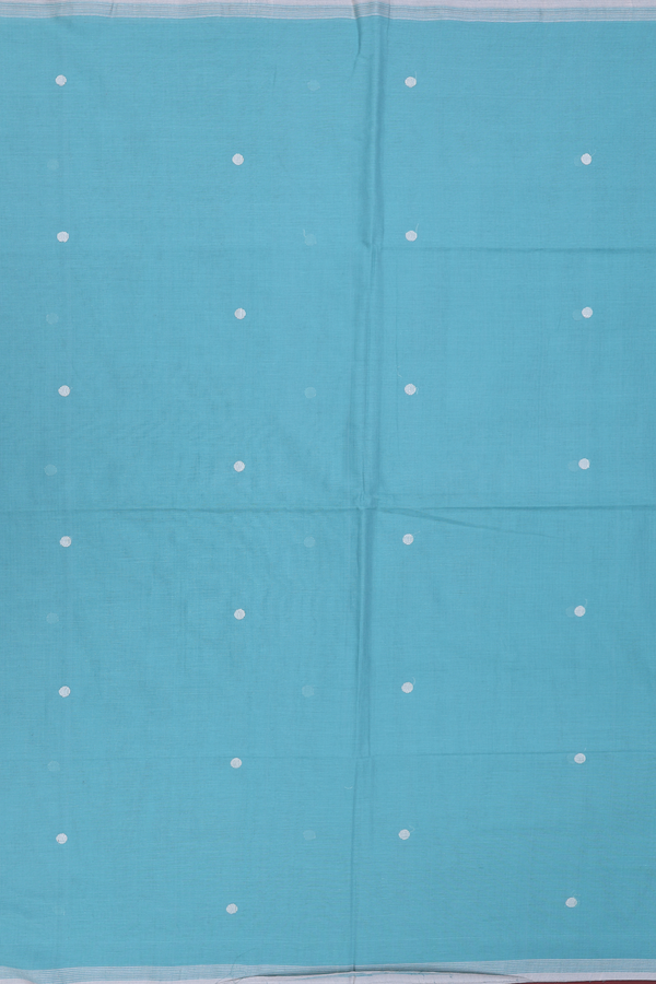 Bengal Cotton Saree In Turkish Blue With Polka Buttas