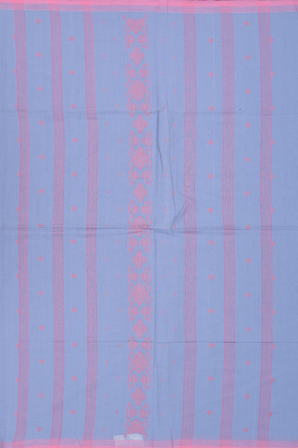 Bengal Cotton Saree In Steel Blue With Threadwork Buttas