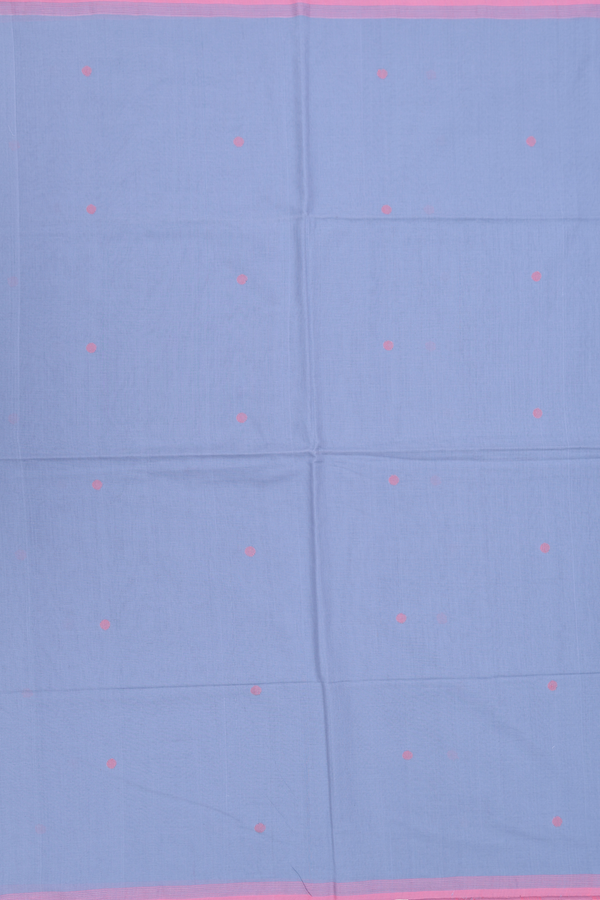 Bengal Cotton Saree In Steel Blue With Threadwork Buttas