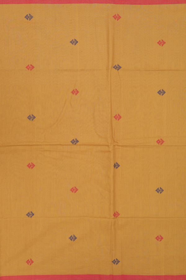 Bengal Cotton Saree In Golden Brown With Threadwork Buttas