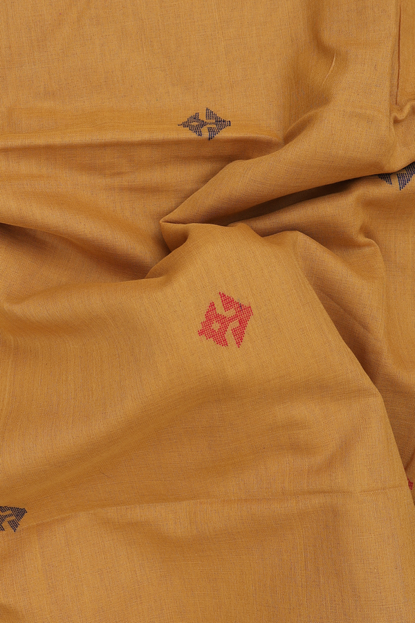 Bengal Cotton Saree In Golden Brown With Threadwork Buttas