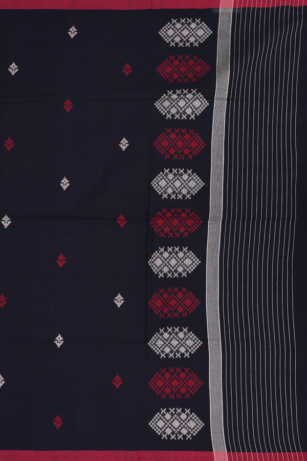 Bengal Cotton Saree In Black With Floral Buttas