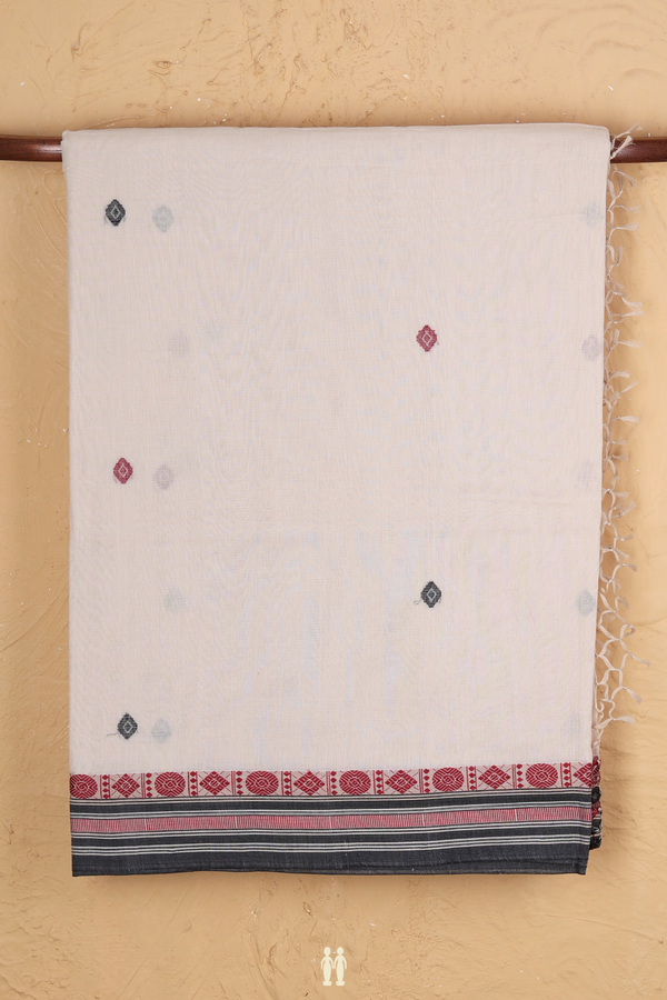 Bengal Cotton Saree In Off White With Threadwork Buttas