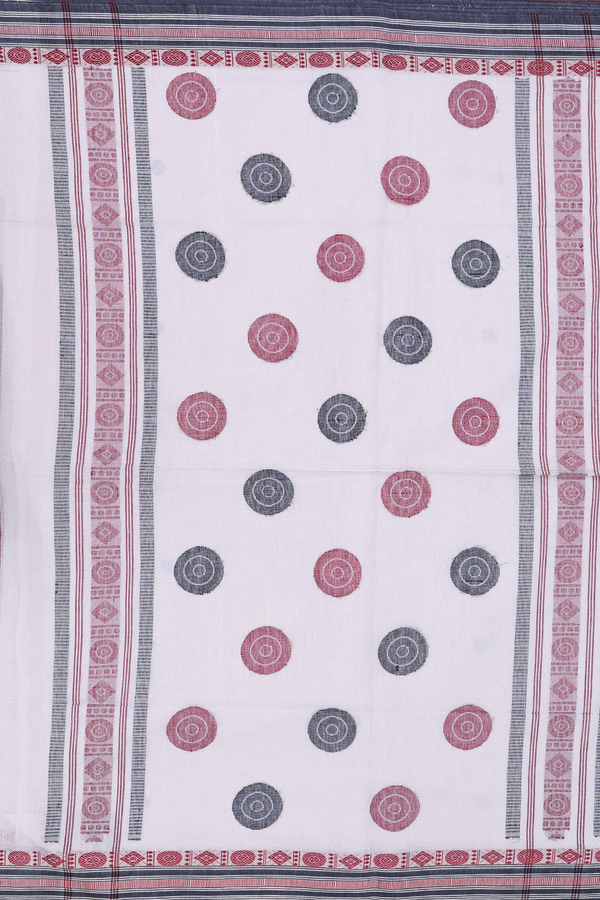 Bengal Cotton Saree In Off White With Threadwork Buttas