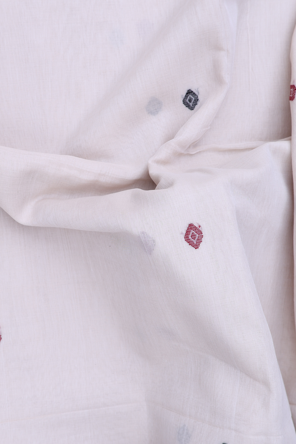 Bengal Cotton Saree In Off White With Threadwork Buttas