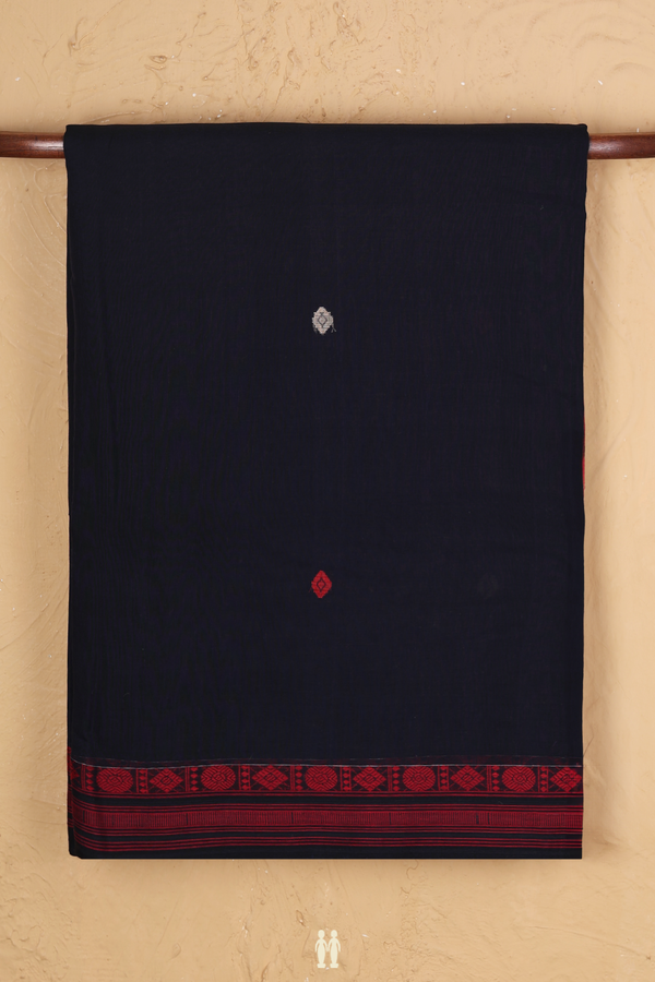 Bengal Cotton Saree In Midnight Blue With Threadwork Buttas