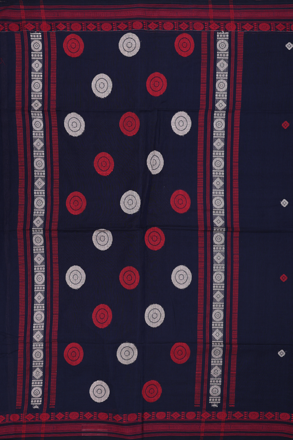 Bengal Cotton Saree In Midnight Blue With Threadwork Buttas