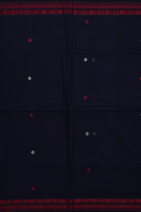 Bengal Cotton Saree In Midnight Blue With Threadwork Buttas