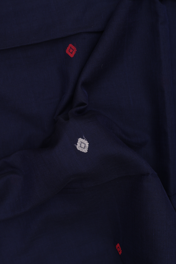 Bengal Cotton Saree In Midnight Blue With Threadwork Buttas