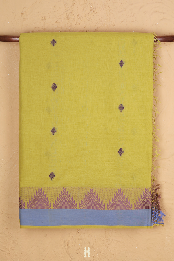 Bengal Cotton Saree In Pear Green With Geometric Buttas
