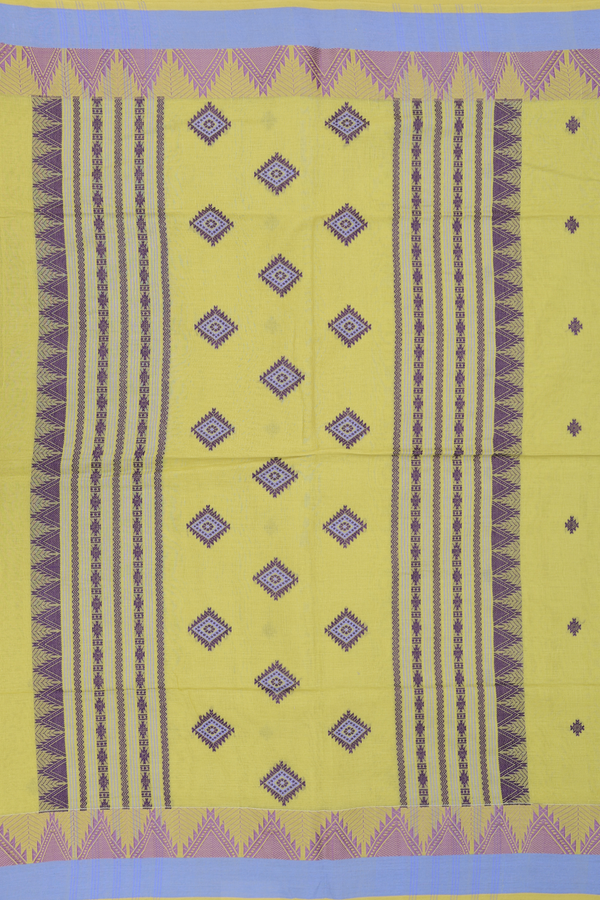 Bengal Cotton Saree In Pear Green With Geometric Buttas