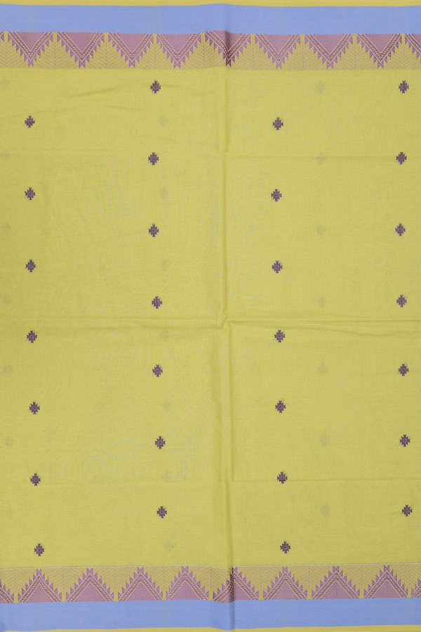 Bengal Cotton Saree In Pear Green With Geometric Buttas