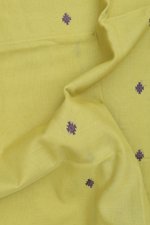 Bengal Cotton Saree In Pear Green With Geometric Buttas