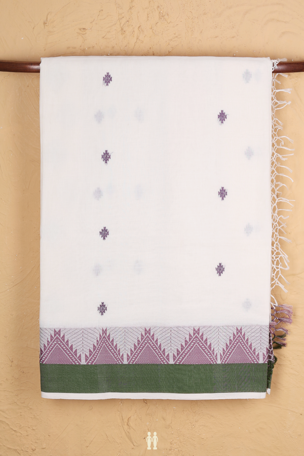 Bengal Cotton Saree In White With Geometric Buttas