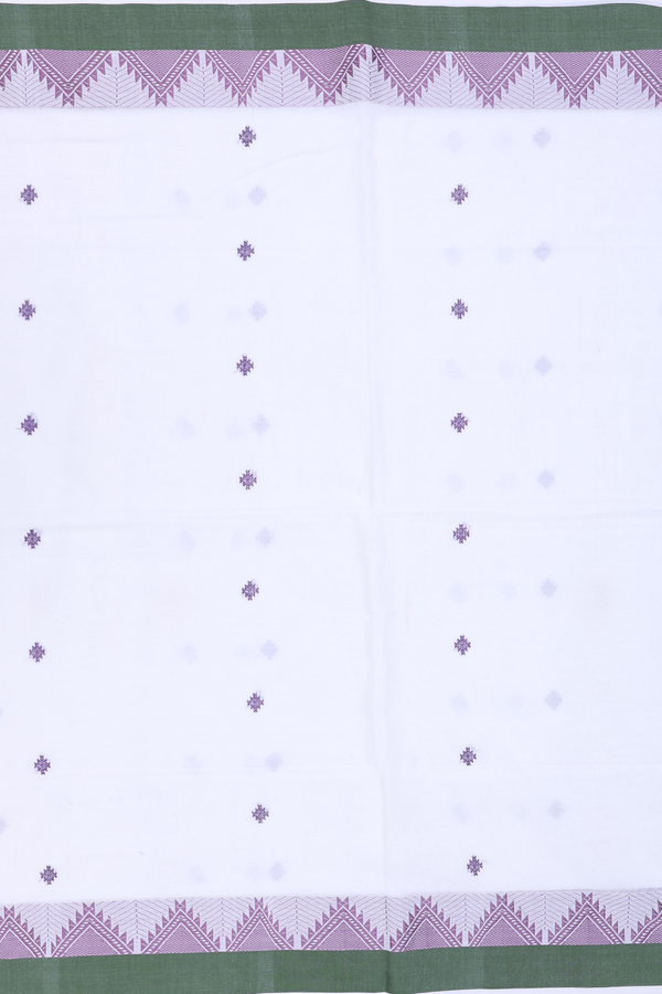 Bengal Cotton Saree In White With Geometric Buttas