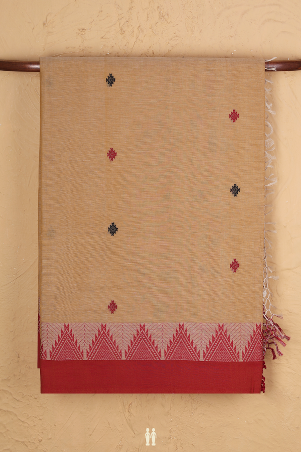 Bengal Cotton Saree In Brown With Geometric Buttas