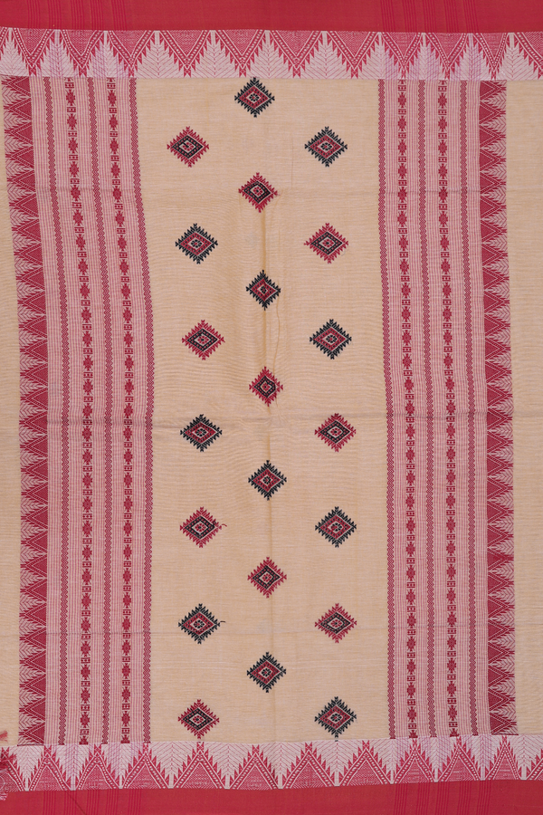Bengal Cotton Saree In Brown With Geometric Buttas