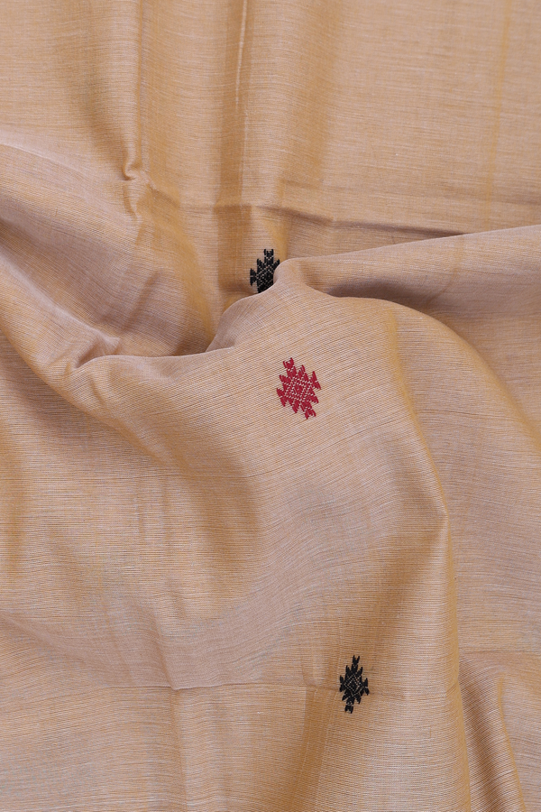 Bengal Cotton Saree In Brown With Geometric Buttas