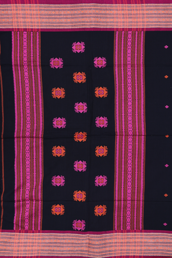 Bengal Cotton Saree In Black With Diamond Buttas