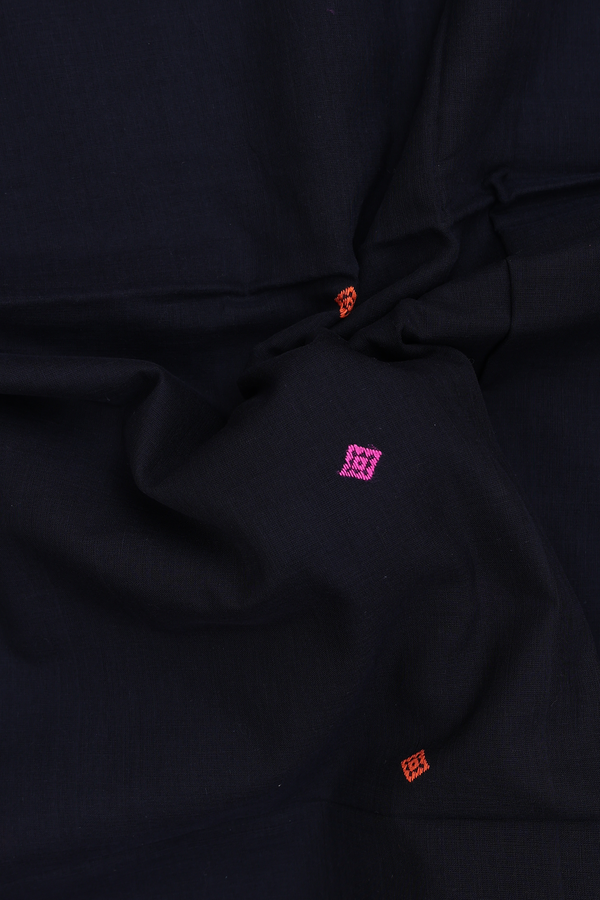 Bengal Cotton Saree In Black With Diamond Buttas