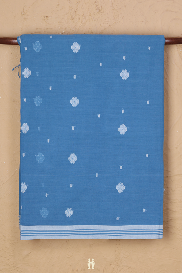 Bengal Cotton Saree In Dusty Blue With Floral Buttas