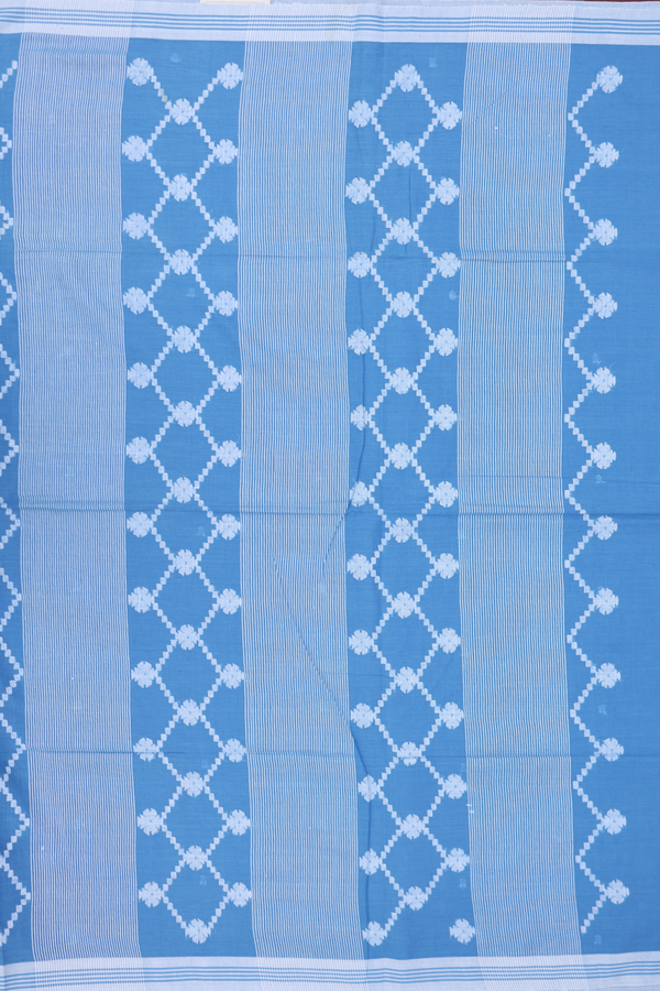 Bengal Cotton Saree In Dusty Blue With Floral Buttas