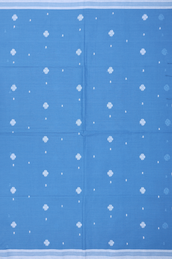 Bengal Cotton Saree In Dusty Blue With Floral Buttas