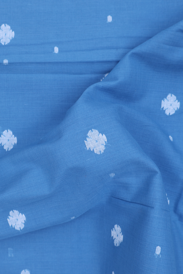 Bengal Cotton Saree In Dusty Blue With Floral Buttas