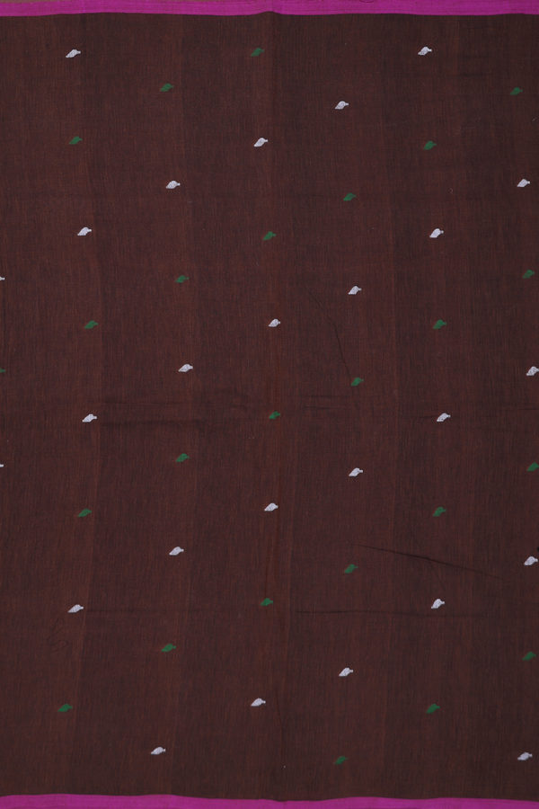 Bengal Cotton Saree In Walnut Brown With Threadwork Buttas