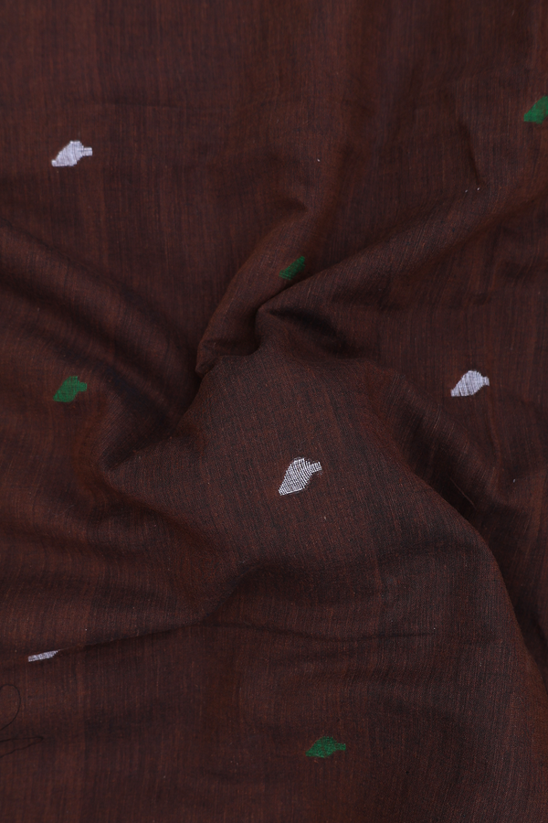 Bengal Cotton Saree In Walnut Brown With Threadwork Buttas