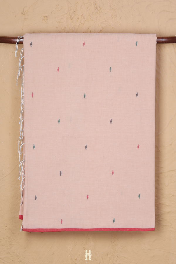 Bengal Cotton Saree In Creamy Orange With Threadwork Buttis