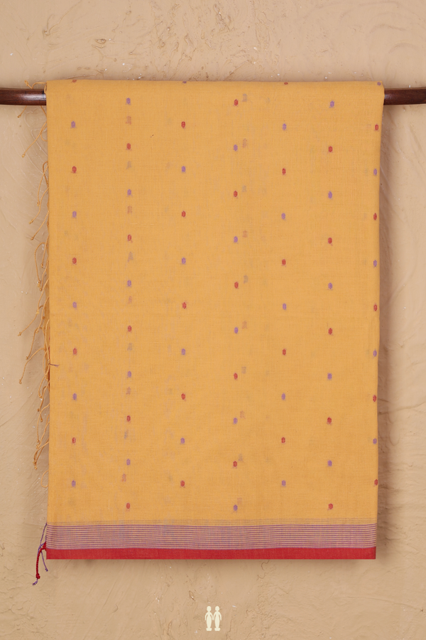 Bengal Cotton Saree In Light Orange With Threadwork Buttis