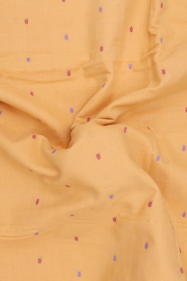 Bengal Cotton Saree In Light Orange With Threadwork Buttis