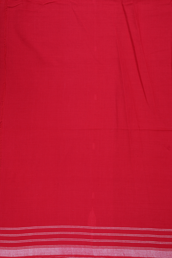 Bengal Cotton Saree In Scarlet Red With Threadwork Buttas