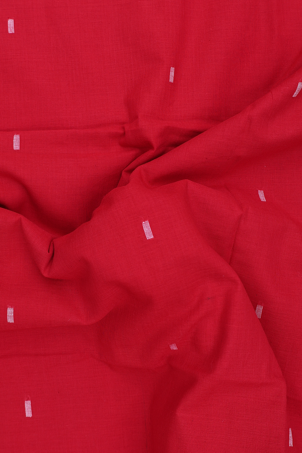 Bengal Cotton Saree In Scarlet Red With Threadwork Buttas