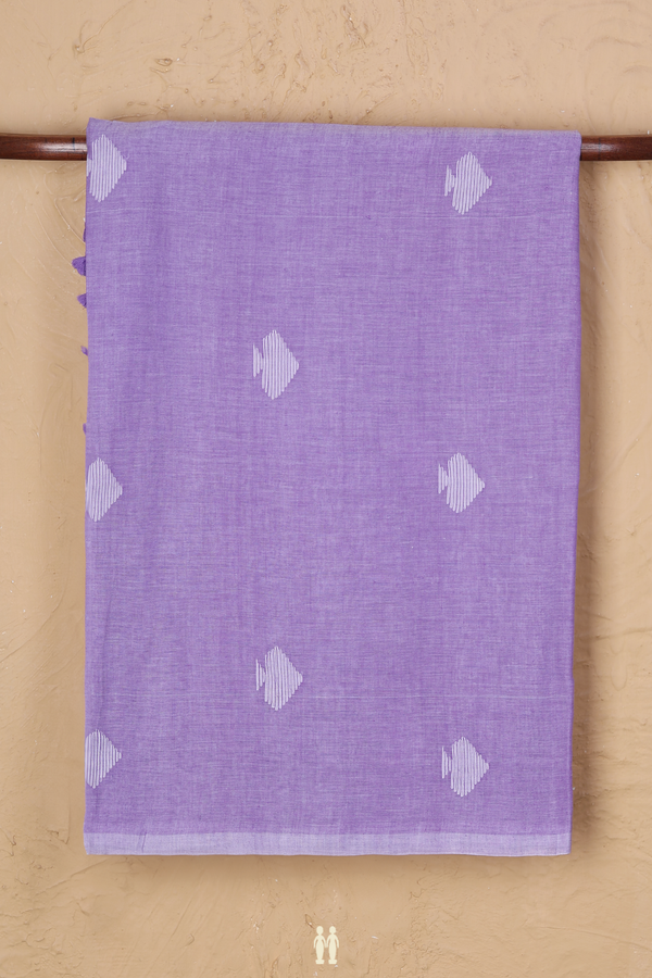 Bengal Cotton Saree In Lavender With Threadwork Buttas
