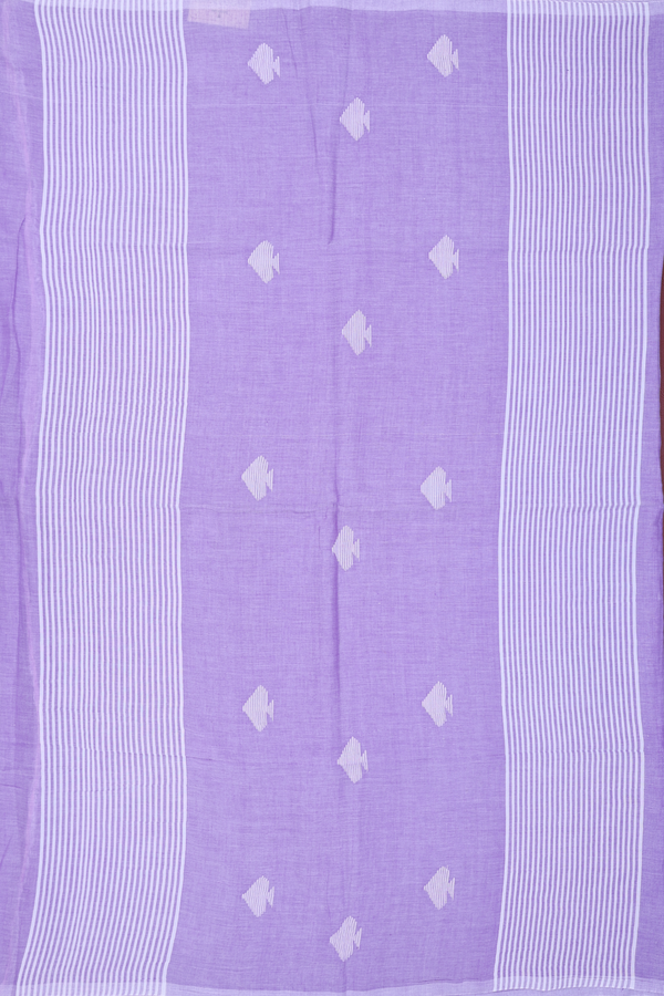 Bengal Cotton Saree In Lavender With Threadwork Buttas