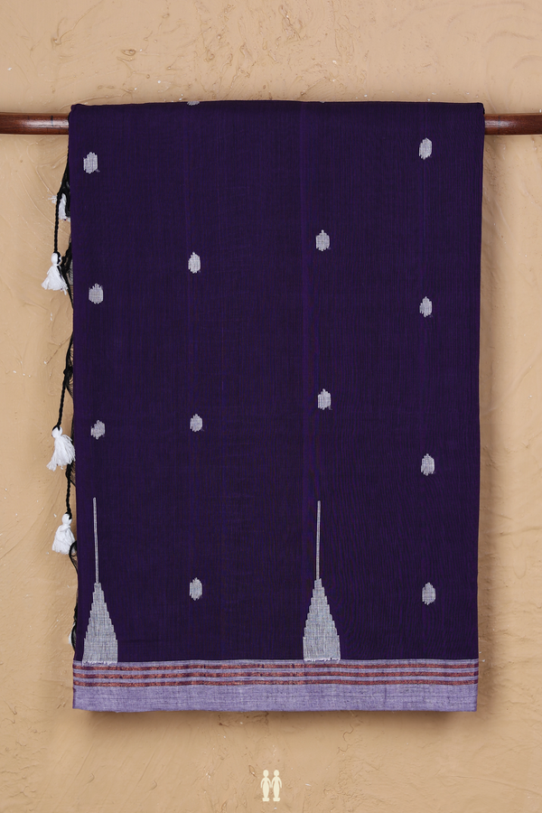 Bengal Cotton Saree In Regal Purple With Threadwork Buttas