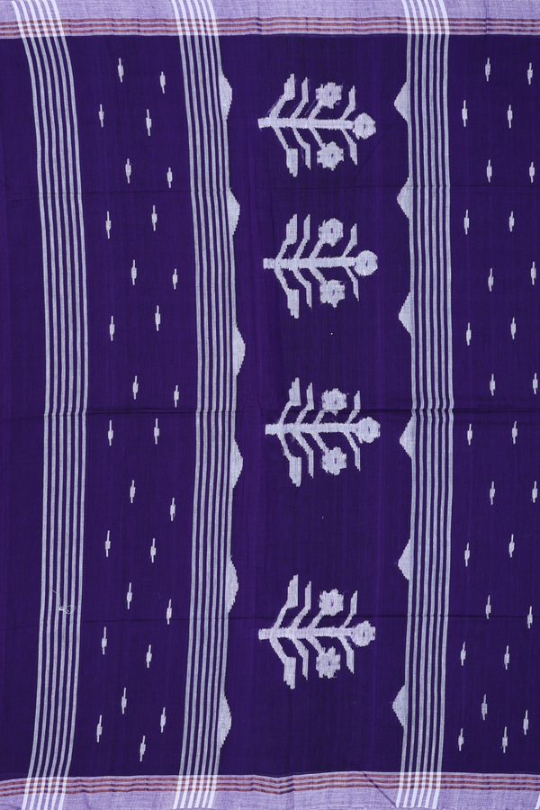 Bengal Cotton Saree In Regal Purple With Threadwork Buttas