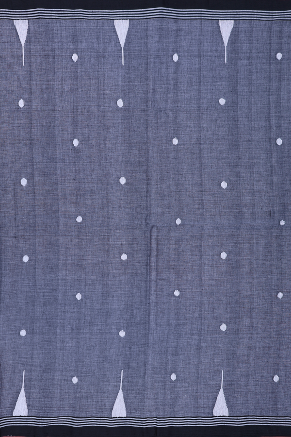 Bengal Cotton Saree In Grey With Threadwork Buttas