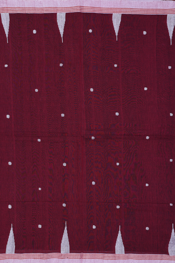Bengal Cotton Saree In Maroon With Threadwork Buttas
