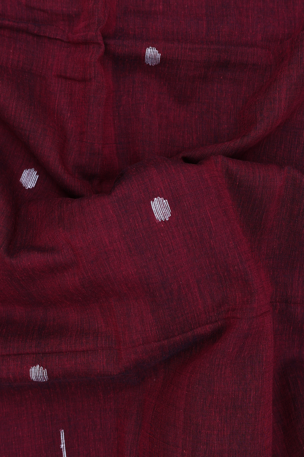 Bengal Cotton Saree In Maroon With Threadwork Buttas