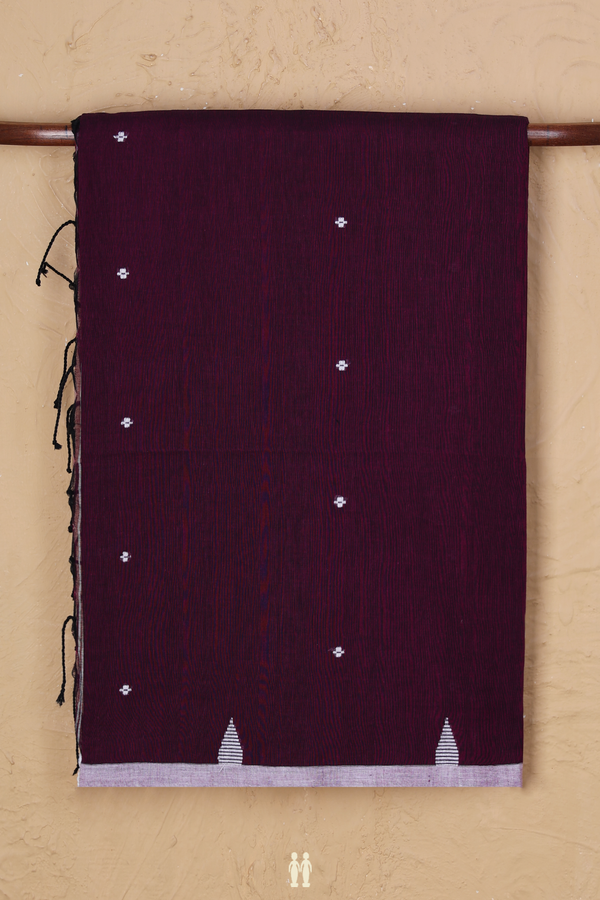 Bengal Cotton Saree In Plum Purple With Threadwork Buttas