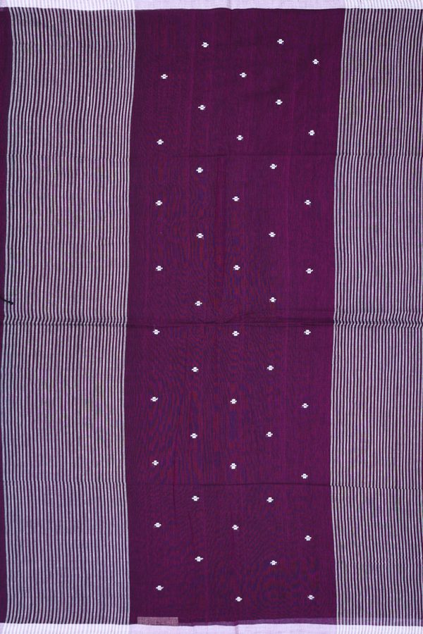 Bengal Cotton Saree In Plum Purple With Threadwork Buttas