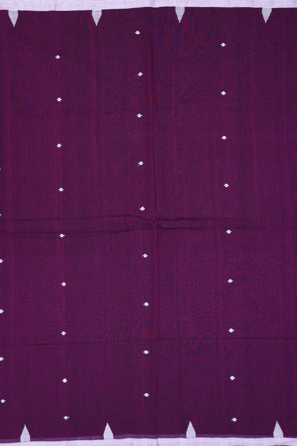 Bengal Cotton Saree In Plum Purple With Threadwork Buttas